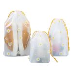 Wolpin Pack of 10 Pcs Shoe Bag Cover for Shoe Storage & Travelling Drawstring Bags Waterproof, White Daisy