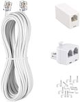 KINXIYU Phone Cord 10FT, Landline Telephone Cable with RJ11 Plug, Includes Telephone Inline Coupler RJ11 Splitter and 10pcs Cable Clips(White)