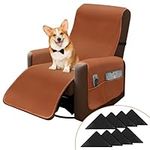 Sweet Forest Water Resistant Anti-scratch Sofa Cover with Pockets,4-layer Material Anti Slip Superfiber Leather Recliner Chair Cover, Furniture Protector with Nonslip Mat,Adjustable Braid Tape(23")