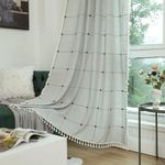 Sutuo Home Boho Curtain for Bedroom 84 Inch Length, Linen Light Filtering Country Farmhouse Vintage Chic Tassels Window Treatment Bohemian Drape for Decor 1 Panel 52" W x 84" L, Cream Grey Plaids