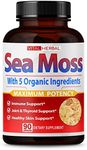 Organic Irish Sea Moss 5450mg - 90 Capsules Maximum Potency with Ashwagandha Turmeric Bladderwrack Burdock Black Pepper- Healthy Skin Support Joint & Digestion Increase Overall Health* - 1 Bottle