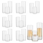 Glasseam Candles Holders Set, 24 Candle Holders Glass Vases for Decor Xmas Halloween, Dinner Candle Holder for Table Centerpiece, Cylinder Hurricane Candle Holders for Pillar Candles Votive Tea Light