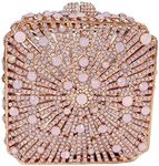 Boutique De FGG Women Metal Box Crystal Clutch Purse Evening Bag Wedding Bridal Rhinestone Handbags Party Clutch Bag,Mini,Rose Opal