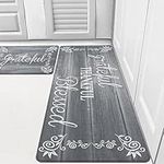 HEBE Anti Fatigue Kitchen Rug Set 2 Pieces Cushioned Kitchen Floor Mats Set Comfort Heavy Duty Standing Mats Waterproof Non Slip Kitchen Rugs and Runner Sets, Grey