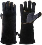 Kim Yuan Extreme Heat & Fire Resistant Gloves Leather with Kevlar Stitching,Perfect for Fireplace, Stove, Oven, Grill, Welding, BBQ, Mig, Pot Holder, Animal Handling, Black-Grey 16in/40cm 1 Pair