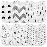 Zainpe 6Pcs Snap Muslin Cotton Bibs for Baby Love Heart Tree Milk Letter Bib with 6 Absorbent Soft Layers Machine Washable Burp Cloths for Infants, Newborns and Toddlers Drooling Feeding and Teething