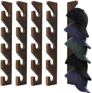 Hat Rack for Baseball Caps Wooden Wall Mount Holder Vertical Organizer Cabinet Hanger Closet with 5 Wood Hooks for Hats Scarves in Door Entryroom Bedroom Laundry Washer-4 Pack (4)