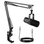FDUCE SL40X XLR Dynamic Microphone kit for Vocal Recording, Podcasting, Gaming, Live Streaming&Broadcasting, All Metal Cardioid Mic, Voice-Isolating Technology -Black（Mic Boom kit）