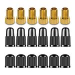 6Pcs Presta Valve Adaptor and 12Pcs Bike Tire Caps, Convert Presta to Schrader,French/UK to US, Inflate Tire Using Standard Pump or Air Compressor, for Bikes, Mountain Bikes, Road Bike and Cars