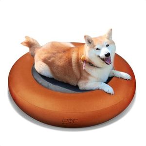 Lit surélevé pour chien, lit gonflable surélevé, coussin pour chiens de taille moyenne, lit portable pour chien avec support rond, cadre de lit imperméable pour intérieur et extérieur (marron)