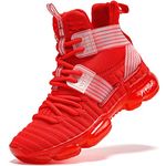 VITUOFLY Kids Basketball Shoes Boys Air Cushion Sneakers Girls Mid Top School Training Shoes Non-Slip Outdoor Sports Shoes Comfortable Boys Running Shoes Durable Little Kid/Big Kid, Red-19, 4 Big Kid