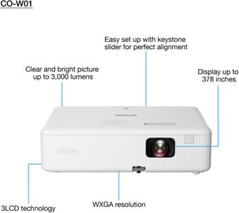 Epson CO-W01 WXGA 3LCD Data Projector – 3000 ANSI Lumens