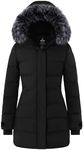 wantdo Women's Long Quilted Winter Coat Thicken Puffer Jacket with Faux Fur Hood Black XX-Large