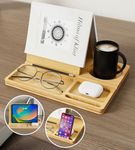 NiHome Bamboo Wooden Book Stand Holder with Triangle Design for Spine-Friendly Book Resting, Natural Finish Multipurpose Organizer with Detachable Magnetic Base for Glasses, Pens, Smartphone and More