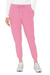 Med Couture Scrub Jogger Pants for Women, Seamed Bottoms with 4 Spacious Pockets MC8721P, L Petite, Taffy Pink