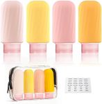 Portable Silicone Travel Bottles Set for Toiletries, 4 Pack TSA Approved Travel Size Containers with Toiletry Bag, 3oz Leak Proof Refillable Liquid Travel Accessories for Shampoo Conditioner…