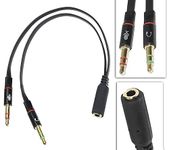 Lowfe Trendy Gold Plated 2 Male to 1 Female 3.5mm Headphone Earphone Mic Audio Y Splitter Cable for PC Laptop ? Black