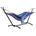 VonHaus Hammock with Stand - Freestanding 1 Person Striped Hammock Seat with Steel Frame - Polycotton Material & Adjustable Frame for Garden - Travel Bag for Beach, Camping & Outdoors - Blue Stripe