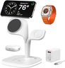 EXW Magnetic Charging Station, 3 in 1 Fast Mag-Safe Wireless Charger Stand for iPhone 16,15,14,13,12 Pro/Max/Mini/Plus, Apple Watch 2-10/SE and Airpods 4/3/2/Pro/Pro 2 with LED and Adapter (White)