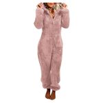 Plush Onesie Full Zip Hooded Fleece Adult Onesie Pajamas Winter Warm Rompe Fluffy Jumpsuit for Women Polyester Plush Warm Sexy Dressing Gown for Women Nightwear Blanket Sleepwear Soft Loungewear