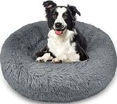 Enjamoy Plush Donut Dog Bed, Calming Round Dog Cat Bed Soft and Fluffy Cuddler Pet Cushion Self-Warming Puppy Beds Machine Washable, Dark Grey 80cm