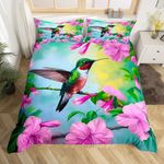 Feelyou Hummingbird Bedding Set Tropical Birds Duvet Cover Set Kids Boys Girls Hummingbird Flowers Comforter Cover Farmhouse Garden Quilt Cover 3PCS King Size (No Comforter)