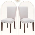 COLAMY Upholstered Parsons Dining Chairs Set of 2, Fabric Dining Room Kitchen Side Chair with Nailhead Trim and Wood Legs - Beige