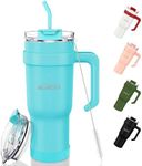 MOMSIV 40oz Tumbler with Handle and Straw, Large Capacity 1100ml Stainless Steel Leakproof Coffee Cup, Insulated Vacuum Double Wall Travel Mug Water Bottle for Hot and Cold Iced Drink-Blue