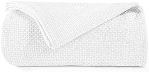 BOUTIQUO 100% Cotton Bed Blanket, Breathable Thermal Blanket Full - Queen Size, Soft Honeycomb Waffle Blanket 90"x90", Cotton Bed Blanket, Perfect for Layering Any Bed for All Season, White