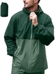 ZITY Men's Rain Jacket Waterproof with Hood Lightweight Raincoat for Golf Hiking Camping Cycling Light Green/Dark Green XXXL