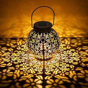 GolWof Solar Lanterns Outdoor Waterproof Hanging, LED Solar Lights Decorative Retro Metal, Solar Lantern with Handle for Christmas, Decorations, Garden, Yard Porch, Lawn