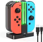 Charging Dock for Joy Con Charger for Nintendo Switch with LED Light Bar, FYOUNG Switch Controller Charger for Switch OLED Joycon Charging Stand with Individual LED Indicator - Black