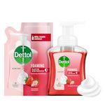 Dettol Foaming Handwash Pump + Refill Combo, Strawberry (250ml + 200ml) Rich Foam Moisturizing Hand Wash Soft on Hands