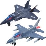 2 Packs Toys Airplane for Boys with Sound & Light, Fighter Jet Plane Model Toys, Pull Back Diecast Plane Toys for Kids