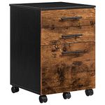 HOOBRO File Cabinet, 3 Drawers Wooden Filing Cabinet, Rolling Office Cabinet for A4/Letter Size, Under Desk Cabinet, Office Storage Drawers, Hanging File Folders, Rustic Brown and Black BF02WJ01G1