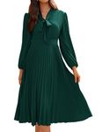 GRACE KARIN Vintage 50s Tea Dresses for Women Long Sleeve Bow Tie V Neck Dress Smocked Back Dark Green 48