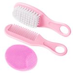 Aolso Baby Hair Brush, 3PCS Baby Hair Brush and Comb Set, Cradle Cap Brush and Baby Hair Comb for Newborns & Toddlers, Perfect Baby Registry Gift, Pink