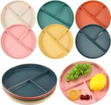 Portion Control Plate 9Inch 6 Pcs， Round Divided Plates for Kids Adults，3 Compartment Plates Reusable,Microwave and Dishwasher Safa