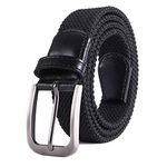 Weifert Belt for Men Braided Stretch Belt/No Holes Elastic Fabric Woven Belts (44-46" Waist, Black)