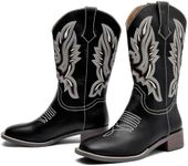 DADAWEN Women's Cowboy Boots Mid Calf Cowgirl Boots Embroidered Square Toe Pull On Western Boots Black US Size 7