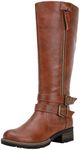 Jeossy Womens' 9660W Knee High Boots, Riding Boots with Wide Calf, Red Brown, Size 8.5W US-Tall Boots for Women with Outer Decorative Zipper(DJY9660W Brown 08.5)