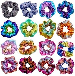 16 Pack Tie Dye Hair Scrunchies for Girls, Women (Rainbow, 4 in)