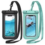 Janmitta Universal Waterproof Pouch[2 Pack],Underwater Dry Bag for iPhone X/XR/XS Max,iPhone 15 14 13 12 Pro Max and Other Phones Up to 7.0",IPX8 Waterproof Case with Lanyard,Black+Green