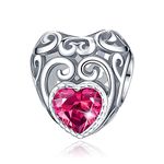 July Birthstone Charms- Leaves Wave Heart Bead Charms- 925 Sterling Silver Platinum Plated Openwork Charm fit Pandora Charm Bracelet Necklace for Women, Daughter, Wife, Girlfriend, Mother