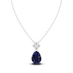 LORDS JEWELS Diamond Necklace for Women in 9 kt 375 White Gold with Chain 46 cm | Diamond Necklace For Women (Sapphire)