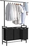 Whoonba Large Laundry Hamper with Clothes Rack Hanging Bar, 10 x 3 Gal Pull-Out & Removable Sorter Bags, Freestanding Laundry Basket Organizer for Bathroom, Bedroom and Laundry Room, Black