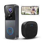 Wireless Video Doorbell Camera with Chime, Smart Video Door Bells with Camera Battery Powered, Voice Changer, PIR Motion Detection, 1080P HD, 2-Way Audio, 2.4G WiFI, Night Vision, Support SD Card