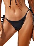 Rajputana Women's Tie Side Solid Bikini Bottom String Sexy Brazilian Bathing Suits Bottoms, Black, Small