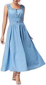 DREFBUFY Women's Maxi Dress Sleeveless Denim Long Summer A-line Casual Blue Cotton Boho Flowy Sundresses for Women