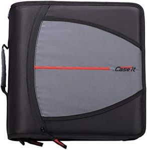 Case-it Mighty Zip Tab Zipper Binder, 3" O-Ring with 5-Color tabs, Expanding File Folder and Shoulder Strap and Handle, D-146- Jet Black